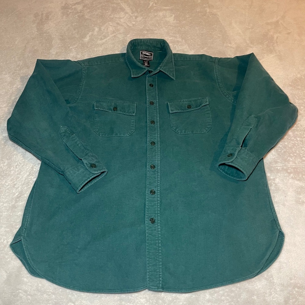 National Outfitters Shirt Mens 2XL Green Cotton Chamois Flannel Button Down